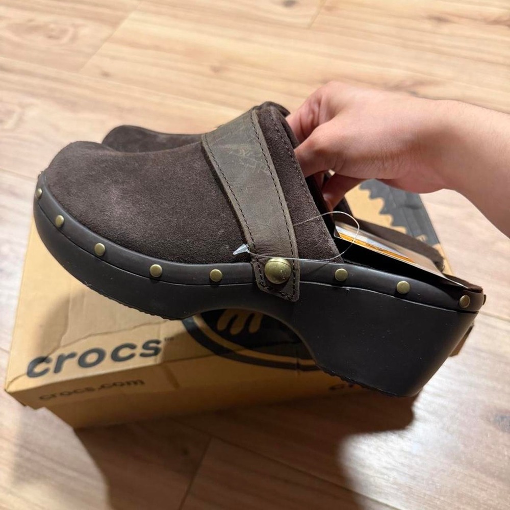 Crocs Cobbler Studded Leather Clogs Expresso Slip On Casual Shoes Women's Size 8